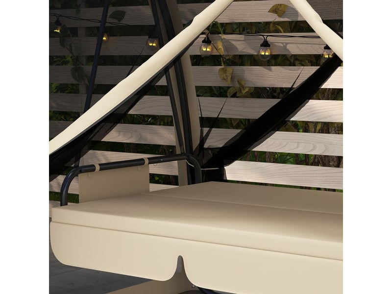  Banc de jardin 240 x 140 x 197 cm fonction 2 en 1 fonction lit 3 places baldaquin filet anti-moustiques charge jusqu'à 300 kg couleur café  - Conforama C