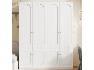 Lot de 2 armoires penderie 160x50x200 cm, tringles à vêtements, tiroirs à ouverture par pression, étagères fixes, poignées en métal, mdf blanc peint