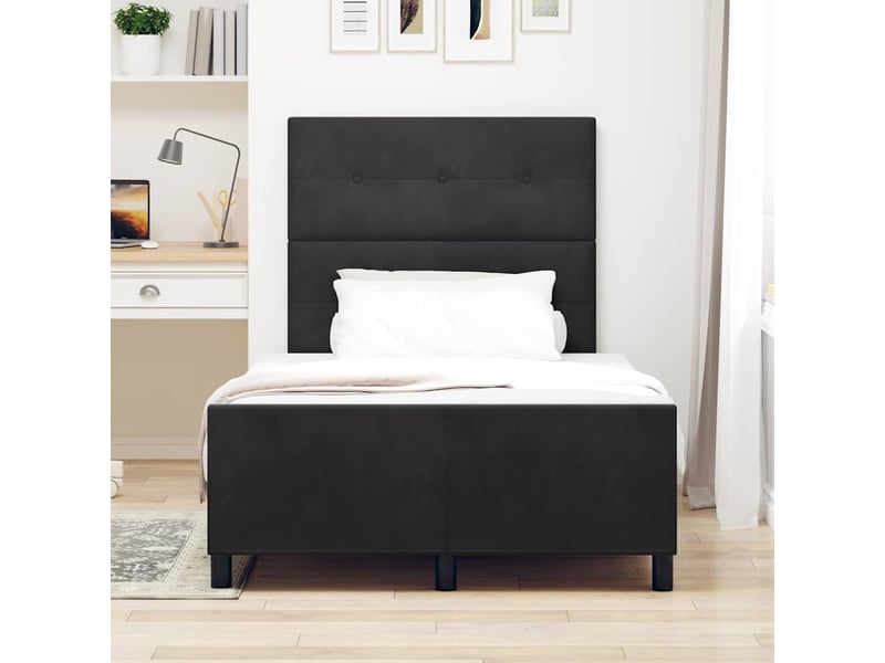  Lit double- lit adulte -  lit à ressorts avec tête de lit noir 120 x 190 cm velours  - Conforama B