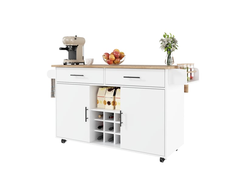  Desserte de cuisine 120x45x84 cm plateau rabattable blanche avec plateau aspect bois naturel  - Conforama C
