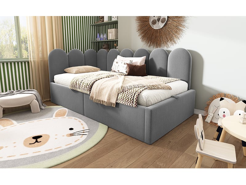Lit coffre 90x200 cm - lit banquette coffre avec sommier métal et système hydraulique, design contemporain, velours gris, sans matelas - Conforama C