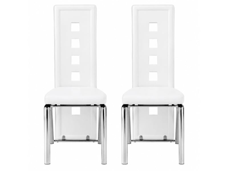  Chaises de salle à manger lot de 2 avec dossier ajouré ergonomique  - pieds métal, simili cuir blanc argenté  - Conforama A