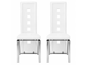 Chaises de salle à manger lot de 2 avec dossier ajouré ergonomique  - pieds métal, simili cuir blanc argenté