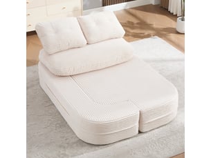 Canapé modulable convertible 2-en-1 velours 165x97x61 cm, fauteuil-lit avec fonction couchage, accoudoirs réglables, porte-gobelets intégrés, dossier haut et assise profonde - beige