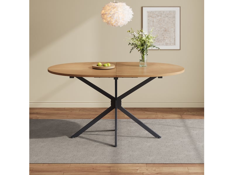  Table à manger ovale 120 x 80 cm en mdf, pieds métalliques croisés, naturel  - Conforama D