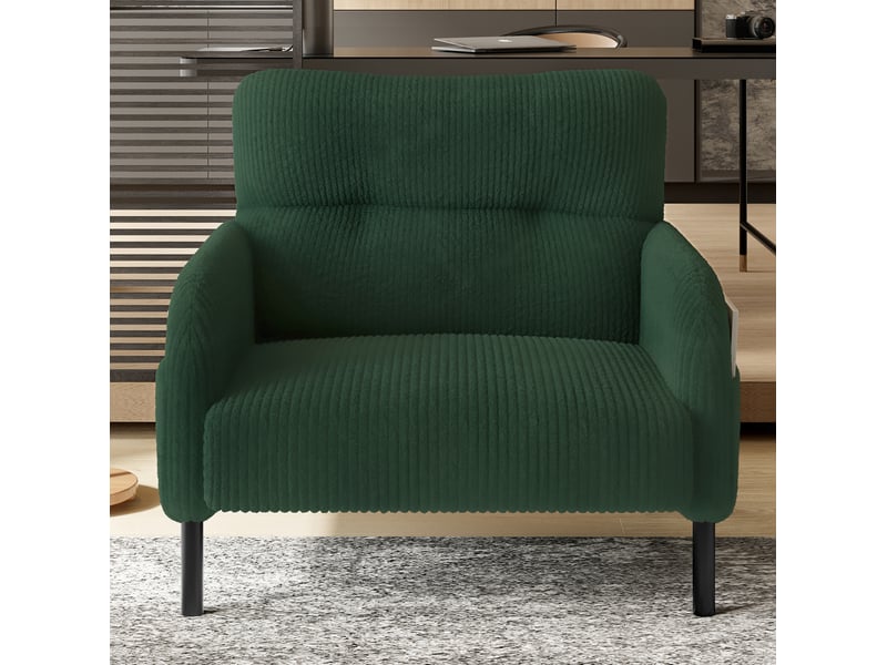  Fauteuil en velours côtelé emerald avec poches latérales et pieds en métal  - Conforama C