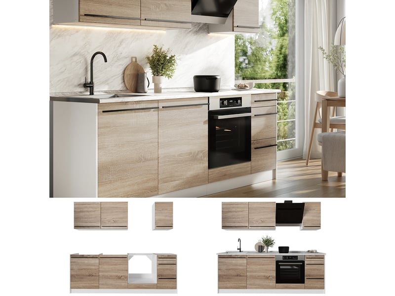  Vicco cuisine, sonomablanc, 220cm plan de travail marbre  - Conforama D