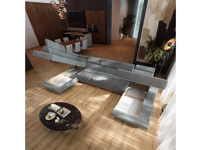  Canapé d'angle gaian, velours gris clair  - Conforama C
