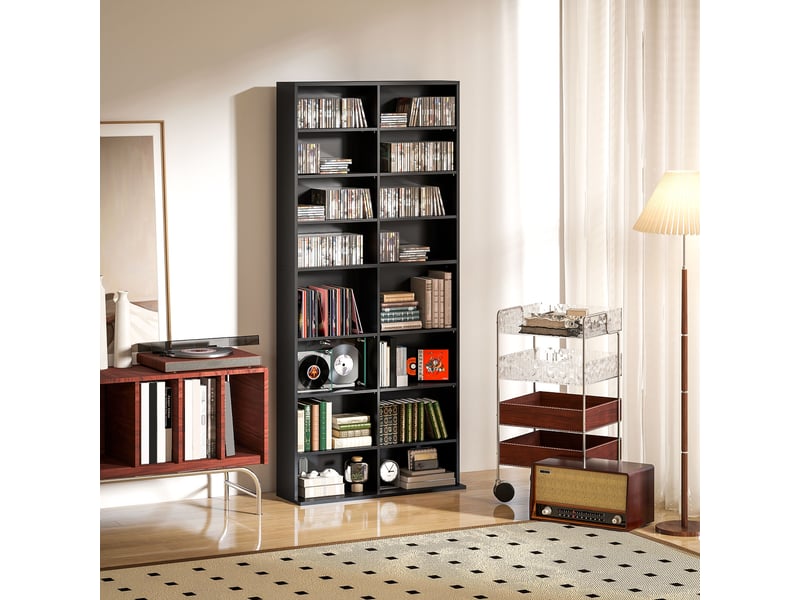  Rangements pour cd et dvd 18 compartiments capacité max. 640 cd360 dvd 430 blu-ray 78,5 x 24 x 175 cm noir  - Conforama B