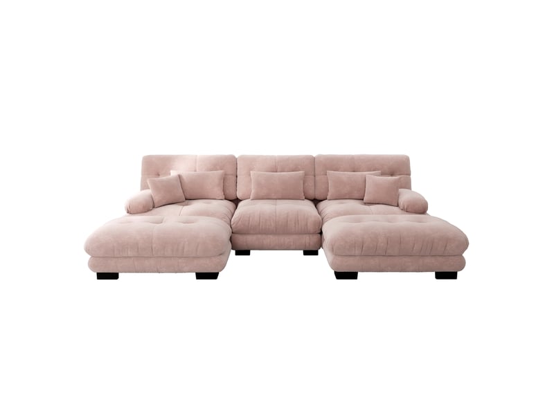  Canapé d'angle, canapé convertible – forme u, avec pouf, assise profonde, rose, style cloud, en chenille  - Conforama D