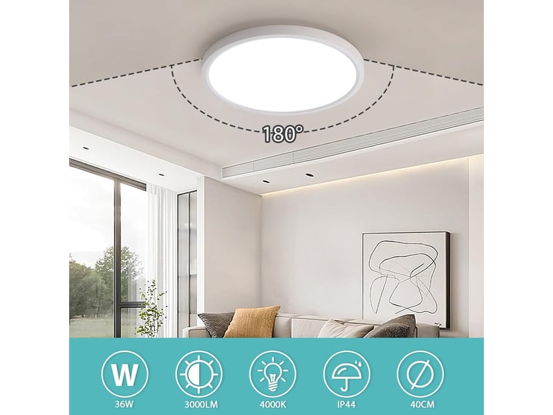 Plafonnier led rond 72 w à intensité variable avec télécommande (3000 k – 6000 k) – luminaire ultra-plat pour salon.  - Conforama E