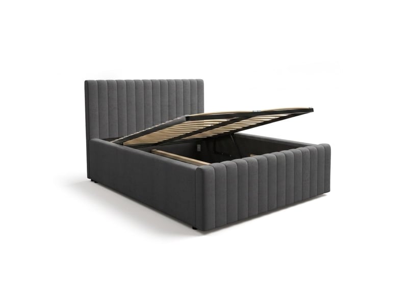  Lit coffre eloria 140x200 gris anthracite avec sommier relevable  - Conforama A