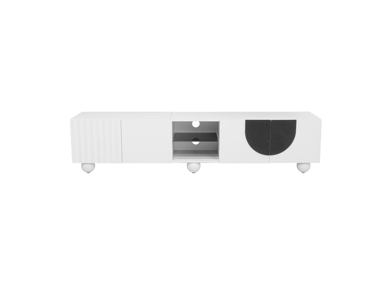  Meuble tv moderne - 180x40x41,5 cm - blanc - mdf et panneau de particules - design minimaliste - ouverture sans poignée  - Conforama W