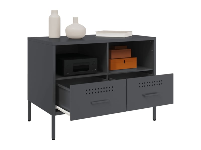  Lot de 2 meuble tv bas salon anthracite 68x39x50,5 cm acier shl41407  - Conforama E
