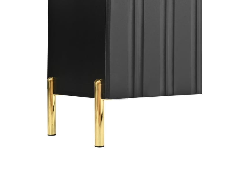  Buffet noir moderne 120x80cm, meuble de rangement 3 portes avec étagères réglables et pieds dorés en métal pour salon  - Conforama R