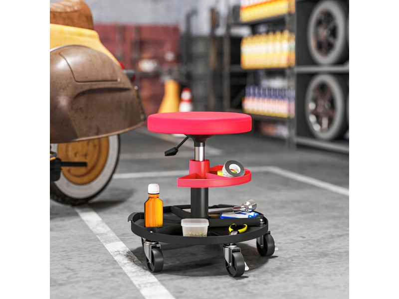 Tabouret d'atelier rouge avec roulettes et plateaux réglables en hauteur de 40 à 51 cm supportant jusqu'à 135 kg - Conforama D