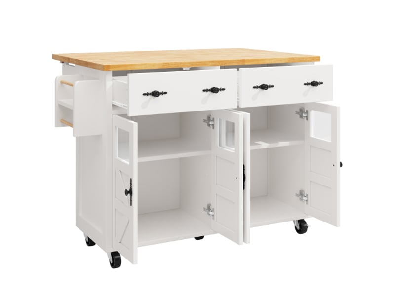 Îlot de cuisine blanc haut de gamme – nombreux rangements, freins, étagères réglables, multifonctionnel pour cuisinesalle à mangersalon  - Conforama W