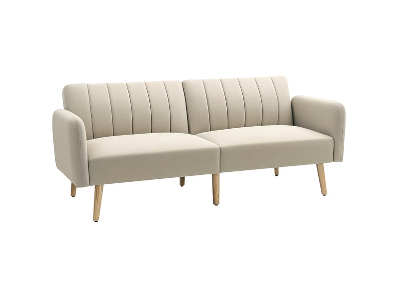 Canapé convertible 2 places design scandinave pieds bois tissu aspect lin beige dossier inclinable 3 positions - Conforama A