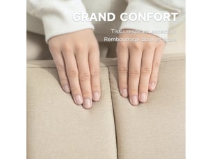 Canapé convertible 2 places design scandinave pieds bois tissu aspect lin beige dossier inclinable 3 positions