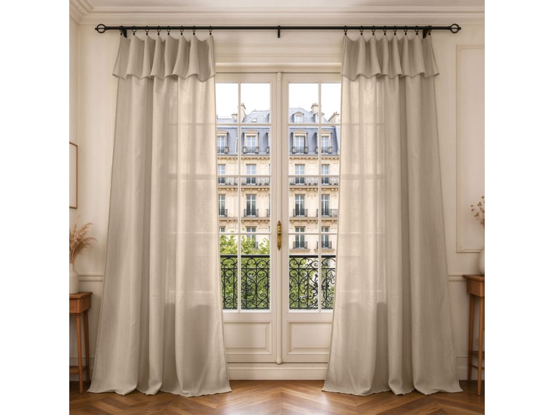  Lot de 2 voilages ajustables + 8 anneaux pince 140 x 270 cm evasion polyester effet lin  - Conforama A
