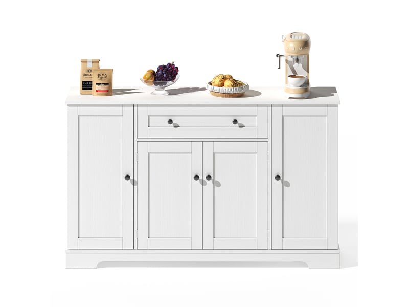 Buffet de cuisine blanc 138 cm en mdf avec tiroir, portes et étagères réglables - Conforama A