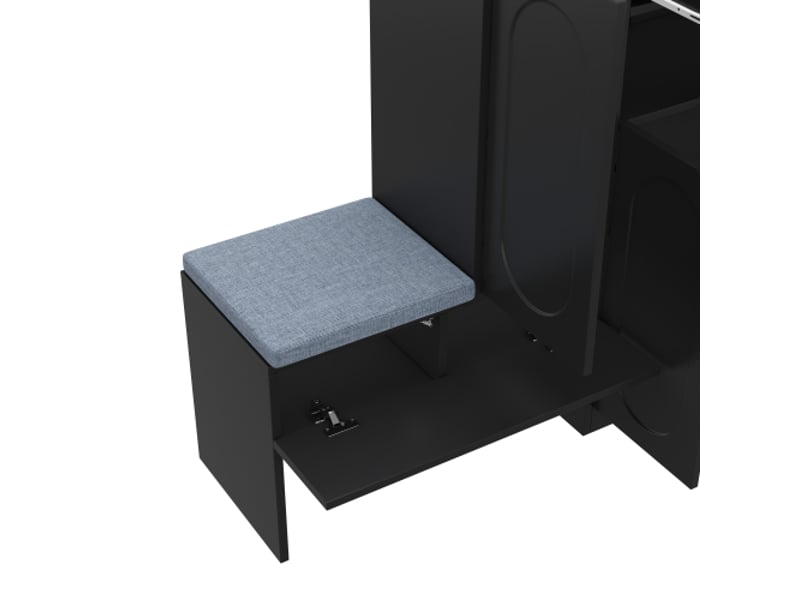  Meuble à chaussures avec portes, 1 tiroir, étagère réglables et banquette rembourrée, noir  - Conforama E