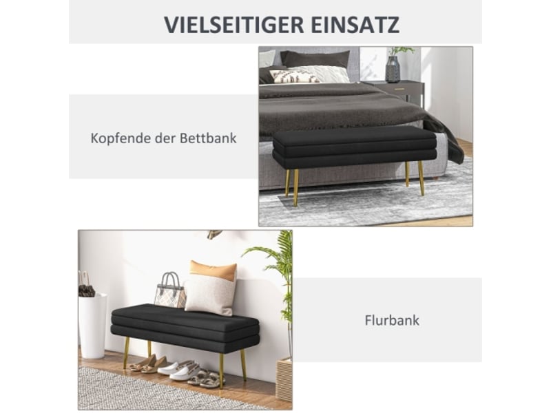  Banc coffre noir effet velours, rembourré, pieds en acier, 79,5x37,5x43 cm, salon et chambre  - Conforama D