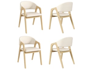 Lot de 4 chaises de salle à manger avec accoudoirs, bois d’hévéa, beige