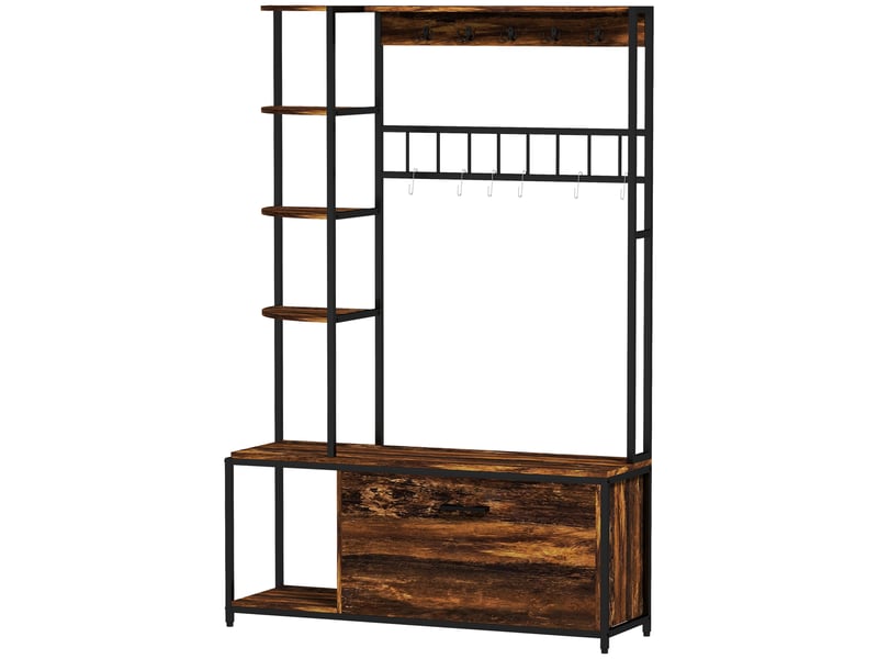  Porte-manteau avec étagère à chaussures 10 crochets, 3 étagères, armoire à chaussures rabattable 2 niveaux, marron  - Conforama B