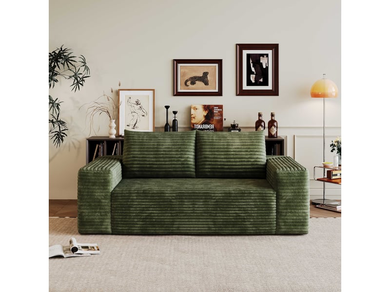 Canapé modulaire 3 places 180 cm en velours côtelé vert, sans montage Fay Lum - Conforama E