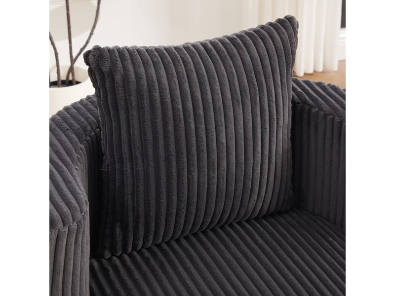  Lot de 2 fauteuils pivotants 360° en velours côtelé gris avec accoudoirs rembourrés mousse haute densité et rangement sous l'assise  - Conforama D