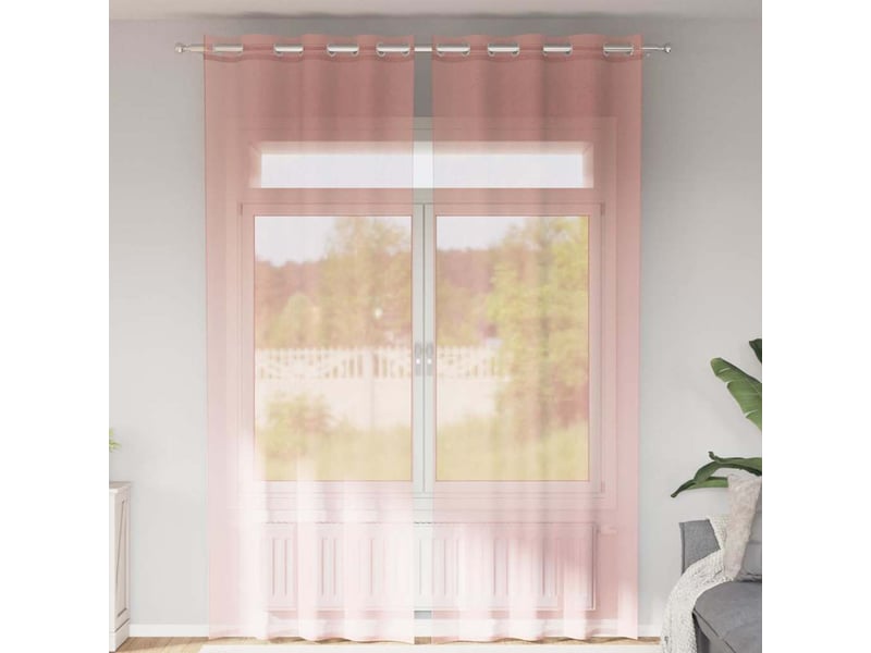  Lot de 2 rideaux en voile, voilages avec œillets rose 140 x 300 cm cf44396  - Conforama B
