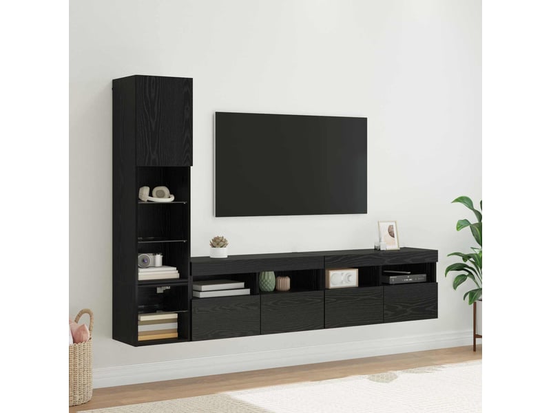  Unité murale de tv 4 pcs chêne noir bois d'ingénierie  - Conforama B