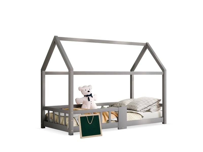  Modenvie lit cabane enfant 90x200 cm - avec tableau suspendu, sommier inclus, sans matelas - gris  - Conforama A