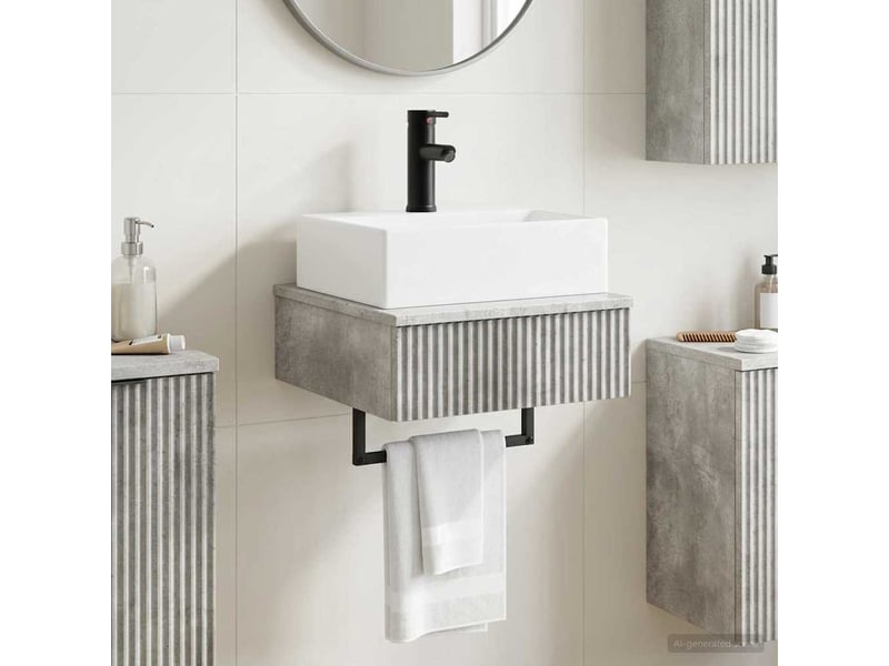  Basin de lavage mural, lavabo gris béton 40x41x39 cm  - Conforama B