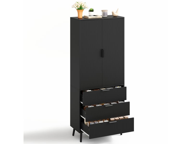 Armoire de rangement 2 portes 3 tiroirs mdf noir 75x35x180 cm - Conforama A
