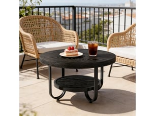 Table basse ronde à 2 niveaux avec étagère de rangement - pieds stables en métal mdf noir