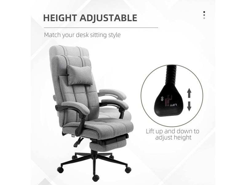  Chaise de bureau ergonomique,66x76x112-120 cm,avec repose-pieds,lin,gris clair  - Conforama E