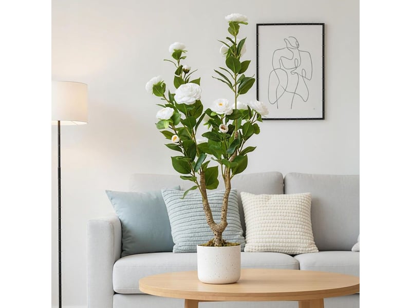  Camélia artificiel 90 cm 20 fleurs plante en pot décoration intérieur extérieur maison entrée  - Conforama C