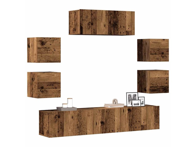  Ensemble de meuble tv - banc tv - meuble de rangement mural 7 pcs vieux bois bois d'ingénierie  - Conforama B