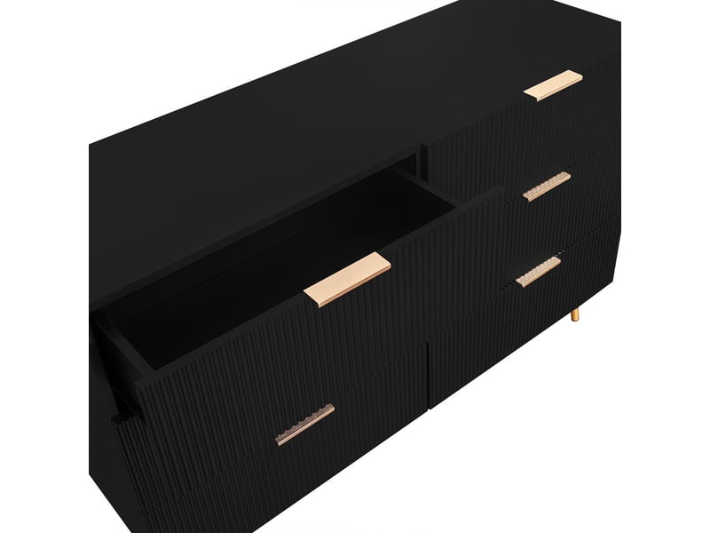  Buffet cuisine, armoire avec 6 tiroirs, 120 x 40 x 77 cm, meuble de rangement, commode, noir  - Conforama E