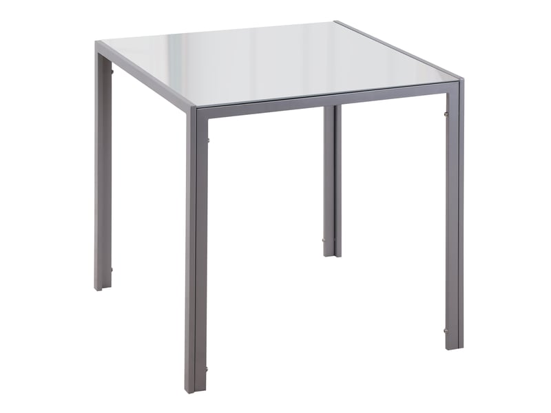  Table de salle à manger carrée pour 4 personnes avec plateau en verre, cadre en acier gris, cuisine, 75 × 75 × 75 cm  - Conforama A