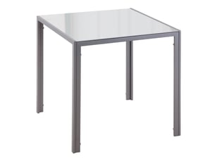 Table de salle à manger carrée pour 4 personnes avec plateau en verre, cadre en acier gris, cuisine, 75 × 75 × 75 cm