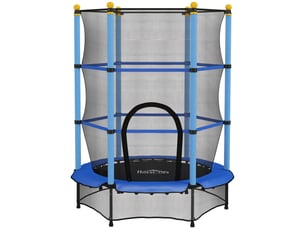 Trampoline enfant ø 1,40 × 1,90h m filet de sécurité porte zipée couvre-ressorts 6 poteaux rembourrés inclus bleu