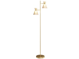 Lampadaire sur pied salon à double tête réglable, lampe sur pied, abat-jour en verre floral, 42 x 25 x 165 cm, doré