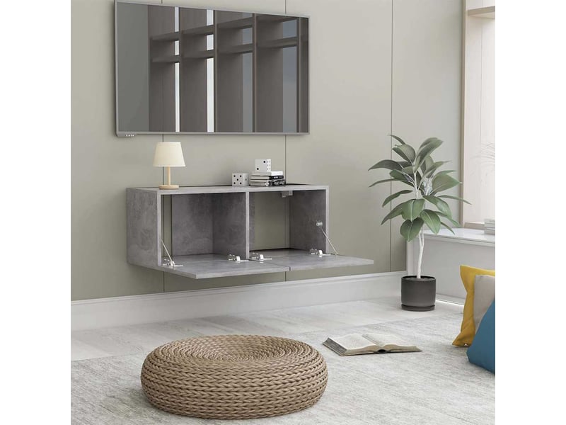  Meuble tv - banc tv - meuble de rangement gris béton 80x30x30 cm bois d’ingénierie  - Conforama C