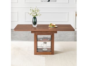 Table de cuisine avec allonge centrale noyer avec rangement, 4 à 8 personnes, mdf
