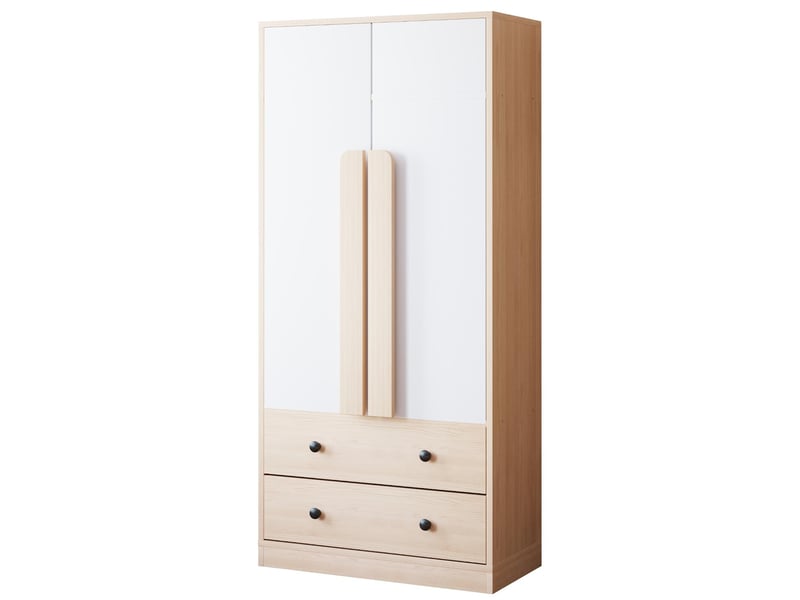  Armoire 2 portes 2 tiroirs coloris naturel et blanc 70 x 40 x 170 cm LDT00307AAN - Conforama B