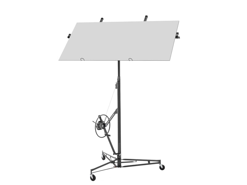 Lève-plaques pliable 125 x 137 x 180 cm, gris en acier, charge 68 kg, hauteur réglable de 180 à 470 cm - Conforama A