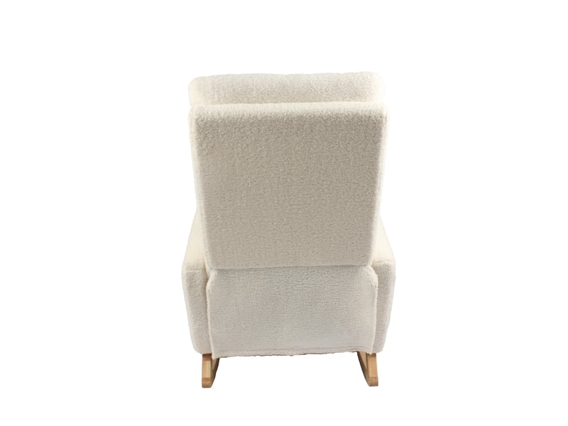 Fauteuil à bascule d'allaitement blanc en tissu bouclette, dossier haut, repose-pieds - Conforama D